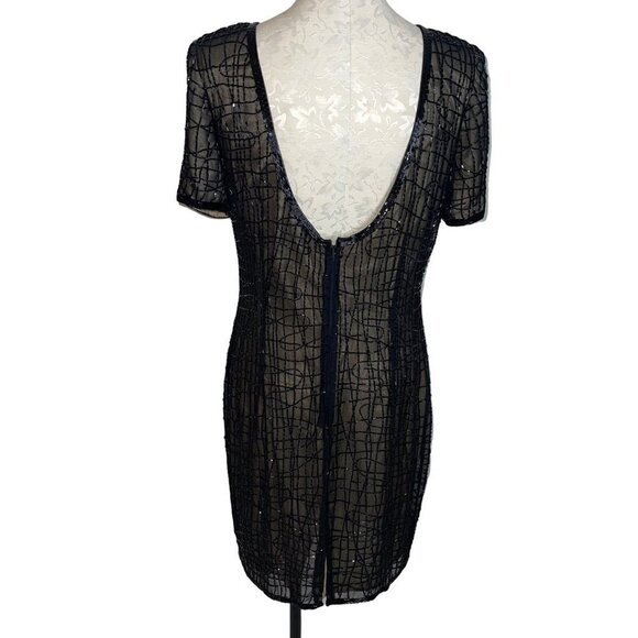 A.J. Bari Womens Dress Black Size 12 Vintage Beaded Shift Pure Silk Cocktail - Picture 2 of 16